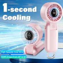 Portable 5200mAh Handheld Fan with LED Display, 3-in-1 180 Foldable Mini Fan, 6 Speeds, Rechargeable Table & Neck Fan with Lanyard