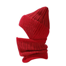 Ribbed Knit Hood Neck Warmer Winter Daily Warm Cozy Headwear Red