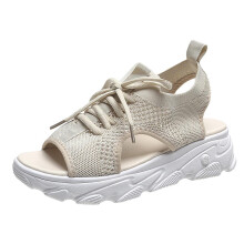 Sandalias con cordones para mujer Sandalias de moda para mujer tipo muffin Sandalias transpirables de malla con aberturas Sandalias con cordones y