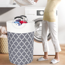 Waterdichte wasmand van 90 liter met gewatteerde handgrepen, staand en inklapbaar ontwerp (grijs)