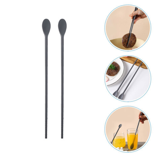 1Pair Grey Silicone Dual-Use Chopstick Spoon for Home Kitchen Gadgets 2