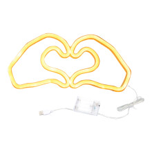 Yellow Yellow Led Heart Shaped Neon Light For Valentine'S Day Mood Living Room Decor Romantic Atmosphere Lighting Usb Battery Powered