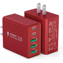 C-väggblock, 2-pack 60W C5-portars PD, QC 3.0A multiportkontakt, typ C-strömbrytare för 17/16/15/14/13/, för /Pixel (röd)