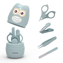4-in-1 babynagelset met nagelknipper, schaar, vijl en pincet in een schattig blauw uilenetui – voor pasgeborenen tot peuters