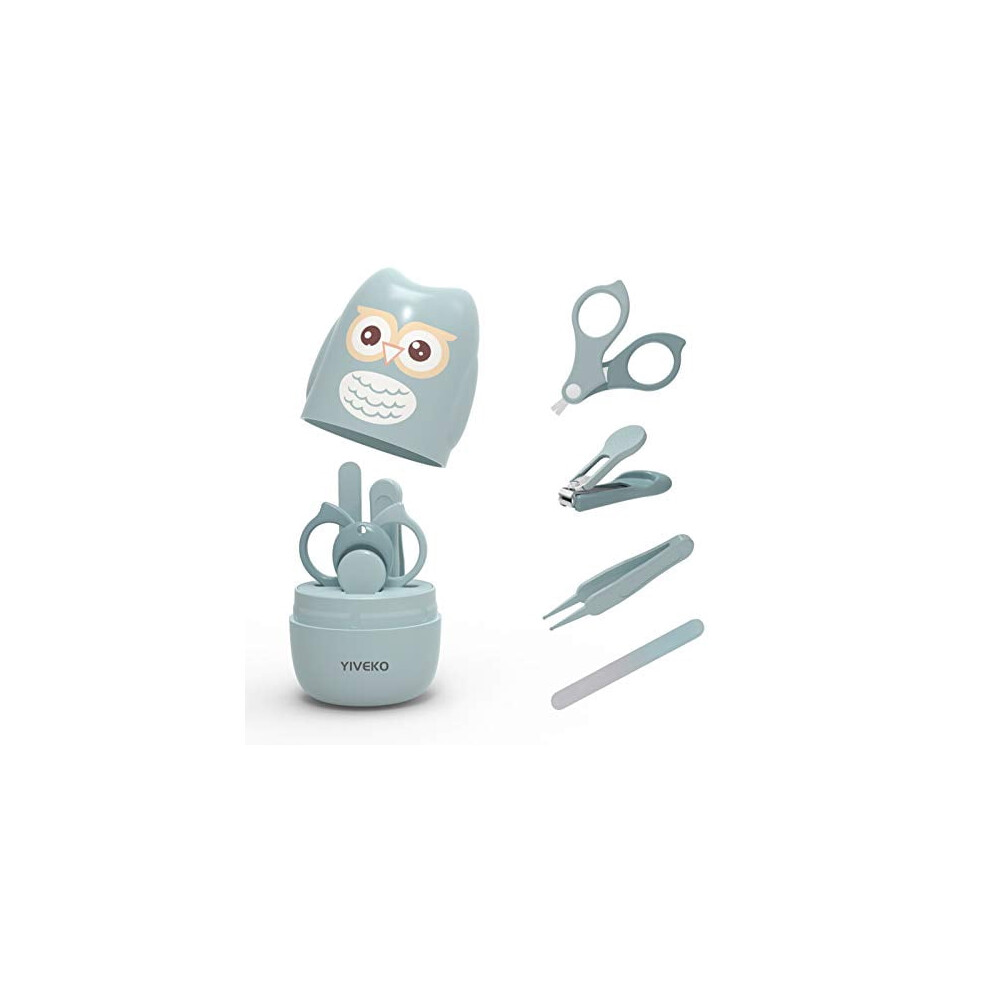 4-in-1 Baby Nail Kit with Clipper, Scissors, File & Tweezer in Cute Owl Blue Case â for Newborns to Toddlers
