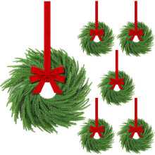 Conjunto de 6 Mini Coroas de Natal com Laço Vermelho, Frutas Vermelhas e Pinhas – Decoração Estilo Fazenda para Armário, Janela, Lareira,