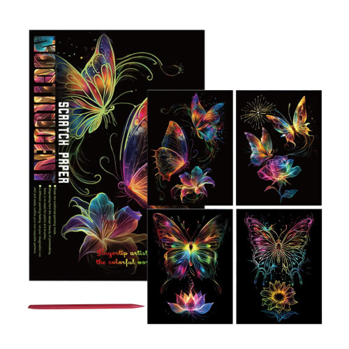 Kit da grattare fosforescente con carta arcobaleno e penna
