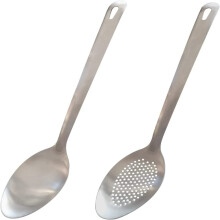 Lot de 2 cuillères de service de 25 cm en acier inoxydable (pleines et perforées) – Cuillères à badigeonner et perforées de qualité