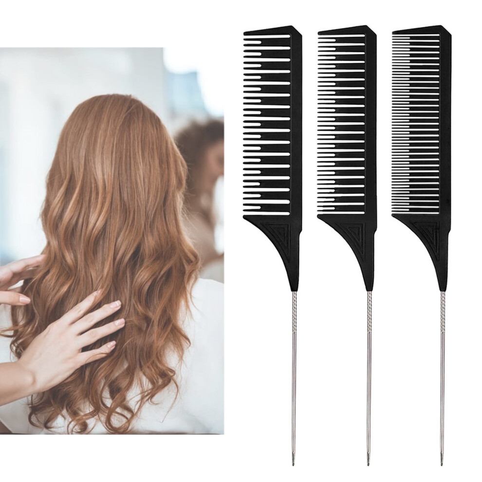 3Pcs/Set Tail Comb Carbon Fiber Rat Tail Comb Set Heat Resistant Anti Static Styling Tail Comb for Hair Women Back Combing Root Teasing Adding Volume