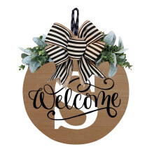 Couronne de porte d'entrée avec initiale du nom de famille – 30 x 30 cm, panneau de bienvenue saisonnier, ruban inclus, cadeau de décoration