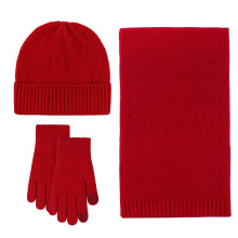 Women's Ski Hat and Scarf Set, Winter Knit Beanie Gloves Set, Fleece Lined 3-Piece Set, Cold Weather Ski Accessories, Matching Winter Gift Red