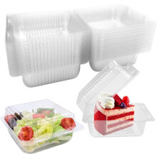 Disposable Plastic Clamshell Containers with Lids, 4.9"x5", Square To-Go Boxes for Cake/Dessert – 100 Count