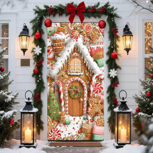 Rideau de porte en pain d'épice pour Noël, décoration murale de porte pour les fêtes de fin d'année, décoration de Noël et d'hiver, maison en