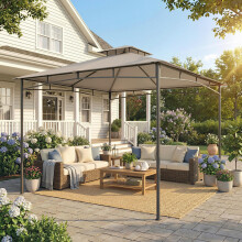 Outsunny 3 x 3 m Gazebo, Outdoor Gazebo Canopy with 2-Tier Roof, Khaki