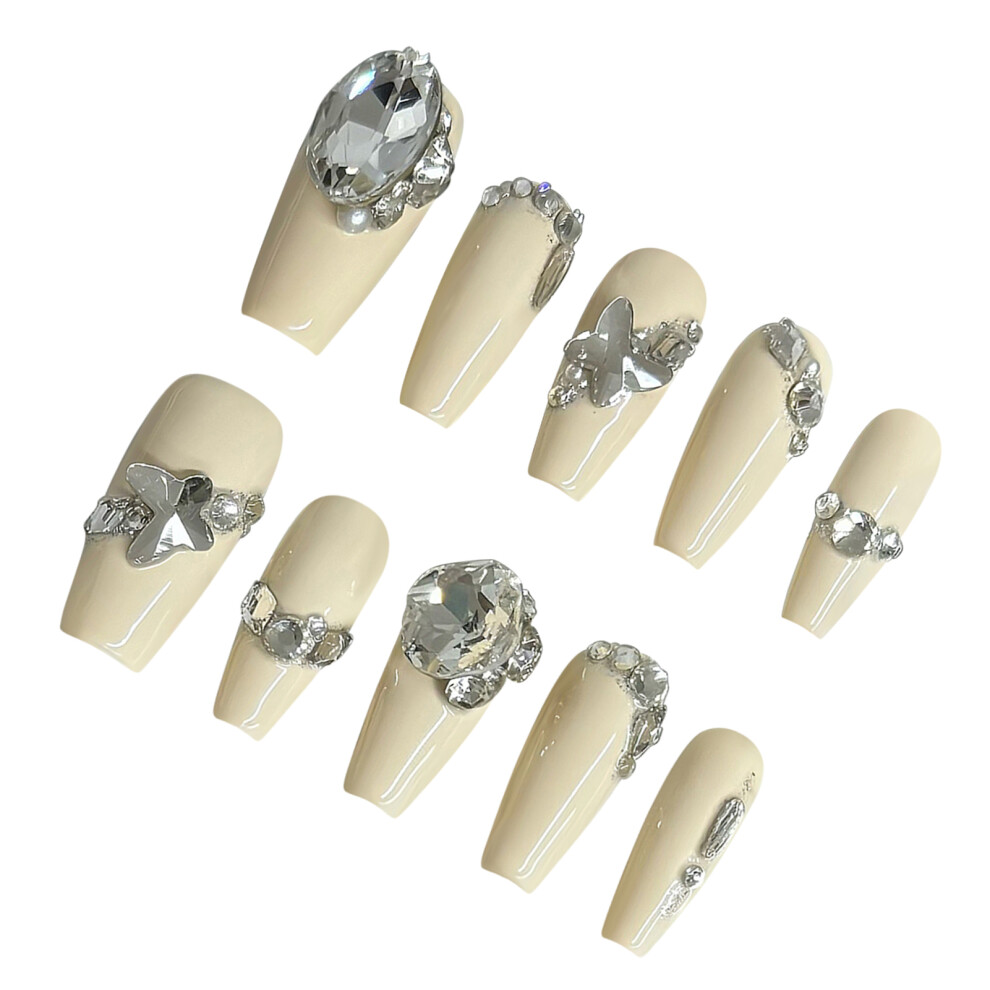 Penghui-Toys (S) Yellow Fake Nails With Flash Rhinestone Durable & Never Splitting Comfort Fake Nails For Fingernail Diy Decoration