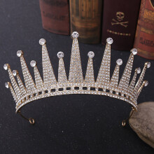 (Gold) Bride Tiara Full Faux Rhinestone Decorated Princess Super Fairy Birthday Crown Wedding Hair Accessories For Women