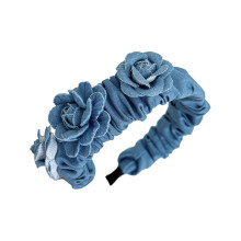 Breites, gewaschenes Denim-Stirnband für Damen, rutschfestes Stirnband mit Rosenform, Stirnband für Mädchen, zum Gesichtwaschen und für