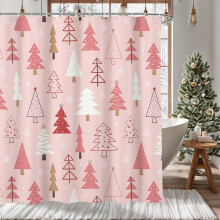 Cortina de ducha navideña con diseño de árbol de Navidad y copos de nieve invernales para la decoración del baño. Tela lavable y duradera.