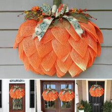 Corona de calabazas de Halloween hecha a mano para decoración festiva de Halloween, Acción de Gracias y Navidad (naranja) #1017