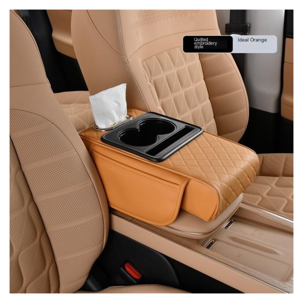 5-In-1 Car Center Console Cover With Cup Holder, Phone Holder, Pocket & Tissue Holder Â Leather Armrest Cushion (Black), Compatible With Most Cars Black 9551475169422