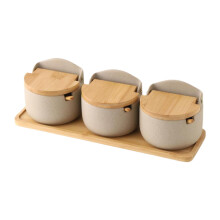 3-częściowy słoik na przyprawy, cukierniczka, porcelanowa miska, pudełko na przyprawy, bambusowa pokrywka, nowoczesny design do blatu kuchennego