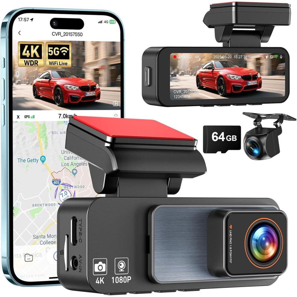 Dual Dash Cam 4K With Wifi Gps 3.2" Screen 64Gb 9122141531142