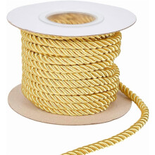 Cordón trenzado dorado amarillo de 5 mm, 10,94 yardas, 3 capas, para graduación, de fibra de tela gruesa decorativa.