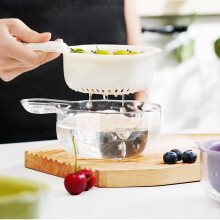 2-lagiger Obstsiebkorb mit Griff, herausnehmbarem Abtropfsieb für Blaubeeren, Gemüse und kleine Früchte, Weiß