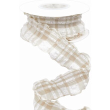 10 Slat Ribín Gingham Plaid Bhéasach 1.5", Imeall Rufáilte Dúbailte Sifín, Poileistear le Spól – Fillteán Bronntanais, Bainis, Nollaig –