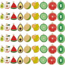 54 ciondoli smaltati a forma di frutta (9 stili) – Limone, Arancia, Anguria, Avocado, Pompelmo, Kiwi – Ciondoli dorati per la creazione di