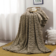 Gentlesoft Sherpa Fleece Throw Blanket – Fluffy, Cozy Cable Jacquard Tufted, 59x39 in, Coffee, Compatible with Couch