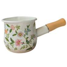 Milk Pot With Wooden Handle Enamel Pan with Pour Spout Candy Melts Pot Mini Saucepan Pan Coffee Warmer Enamel Pot for Home
