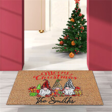 Zerbino con gnomo di Natale, zerbino invernale antiscivolo e lavabile con retro in gomma, tappeto decorativo con fiocchi di neve di Babbo Natale per