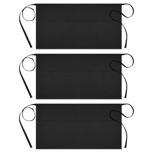 Black Kitchen Apron Set Polyester-Cotton Blend 3-Pack