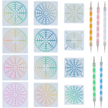 12Pcs Mandala Stencils (3 Sizes) + 5 Dotting Tools, 4/8/12/16-Segment Reusable Plastic Templates for Fabric, Metal, Stone, Rock Painting