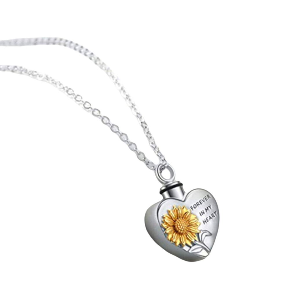 Sunflowers Heart Necklace Ashes Vessel Ashes Necklace for Pet Urn Carry Along Necklace Memorial Locket Urn Container