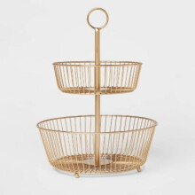 Collection Metal Wire Fruit Basket Gold - Threshold: Iron Round Fruit Holder Kitchen, 15.75" Height