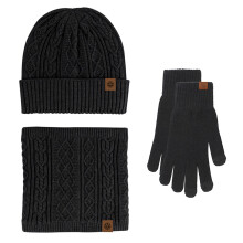 Winterliches Plüsch-Strickset HL8801: Handschuhe, Mütze & Halswärmer – Weiches, touchscreenkompatibles, warmes Geschenk für Teenager –
