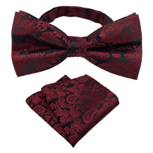 Floral Weave Print Adjustable Pre Tied Bows Tie and Pocket Square Set for Men Formal Wedding Party Prom Necktie Neckwear