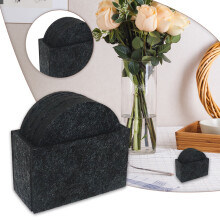 Set of 12 Drink -Coasters Cup Costers Cup Mat Tableware with Holder NEW Round 12PC dark gray