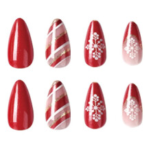 24 stuks kerstnagels met French tip, plaknagels voor de kerst