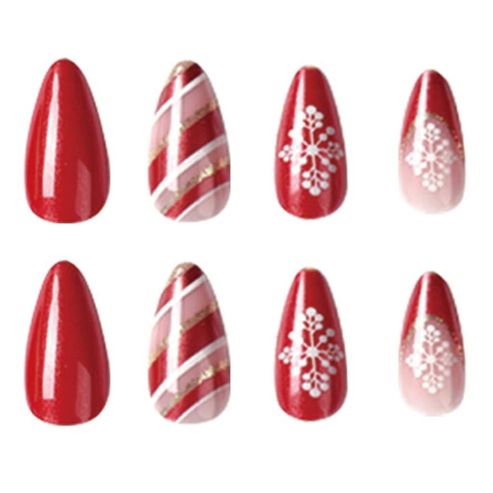 Red 24Pcs Christmas False Nails French Tip Christmas Press On Nails False Nail Tips