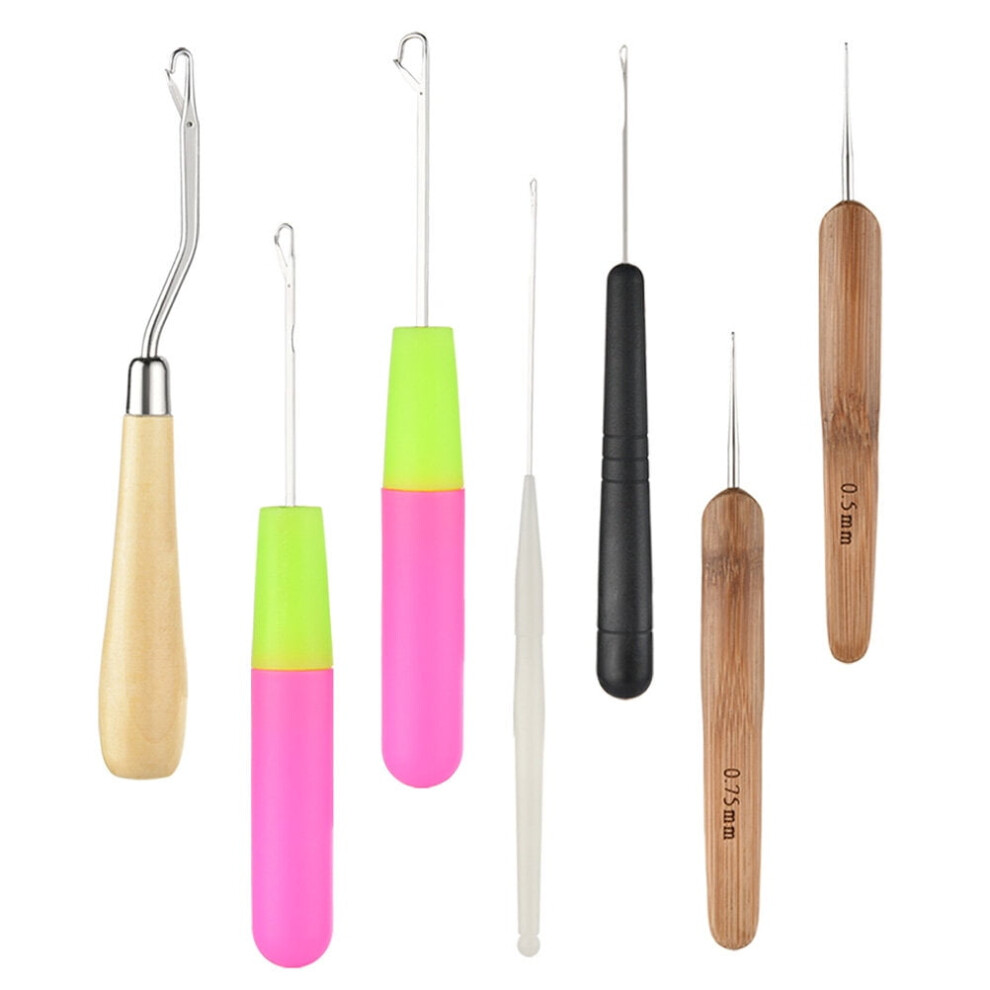 Unisex 7Pcs Bent Latch Hook Crochet Kit With Comfortable Grip For Braids And Dreadlocks