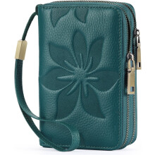 Women's Wallet Double Zip Around Credit Card Holder Ladies Wallet Rfid Blocking Wristlet Purse Medium Size Leather Teal