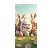 Décorations de porte « Joyeuses Pâques » avec lapin et œufs de Pâques, bannière de porte 90 x 200 cm, polyester multicolore lavable, scène