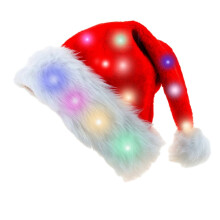 Chapeau de Père Noël fantaisie et amusant avec lumières LED, en fausse fourrure douce et pelucheuse, accessoire de fête pour adultes et enfants.