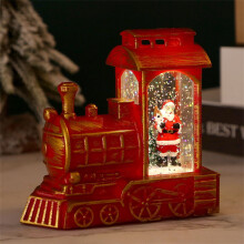 Boule à neige lumineuse en forme de train avec lanterne à eau et paillettes tourbillonnantes – Piles incluses