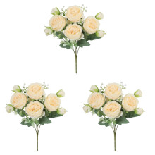 Lot de 3 roses et pivoines artificielles en soie, presque naturelles, de 30 cm (11,81 pouces), tige unique, pour la décoration de la maison, les