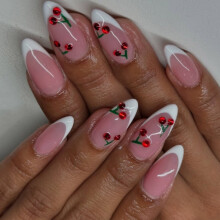 24pcs French Styles False Nails with Fruit Designs Glossy Acrylic Artificial Nails for Women and Girls