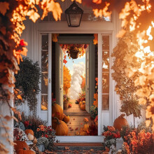 Bannière de porte « Joyeuse Action de grâce » 35 x 78 po – Thème dinde et citrouille d’automne, décoration de fête